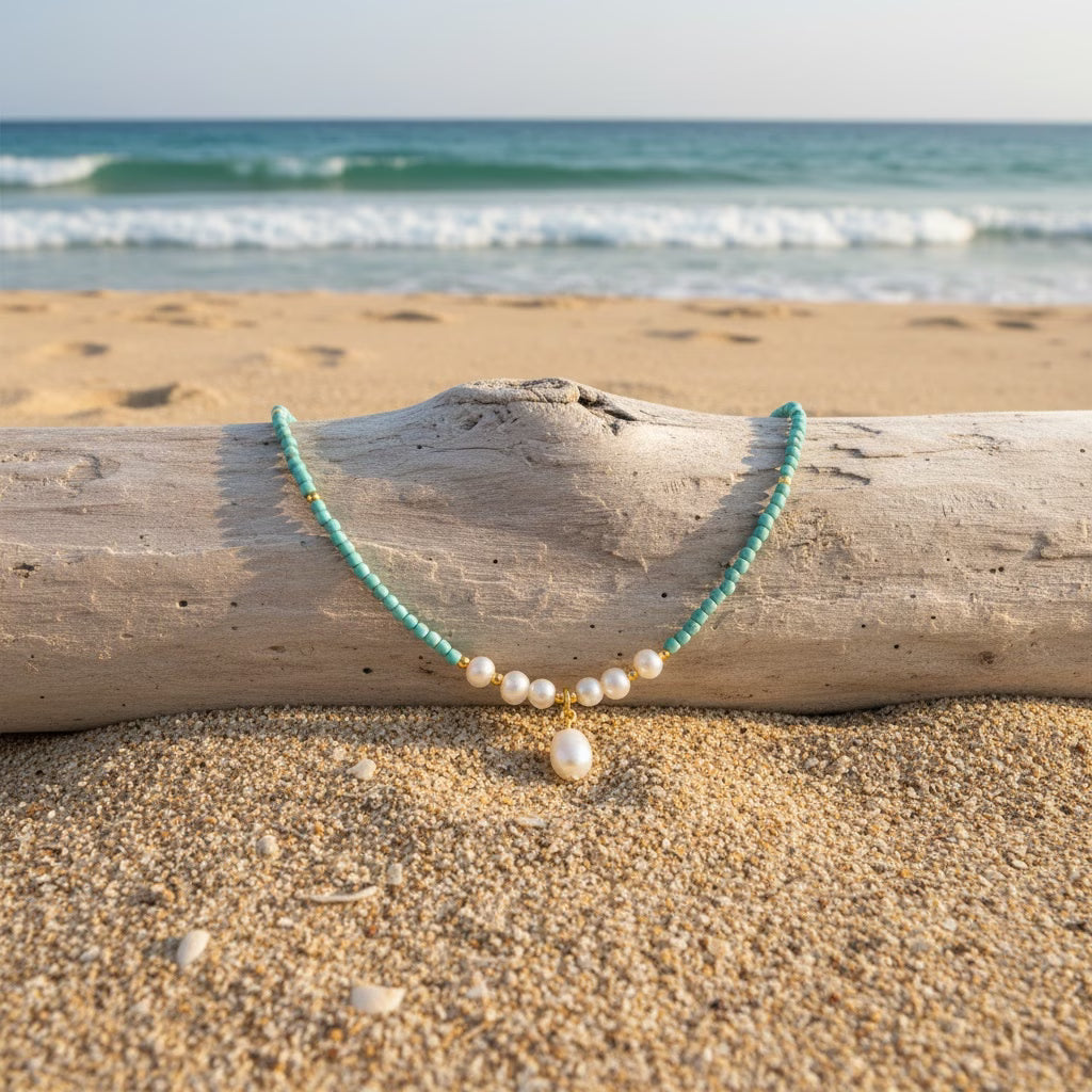 Premium Minimale Turquoise en Parel Ketting