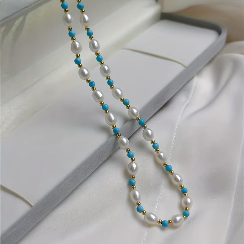 Verfijnde Parels en Turquoise Kralen Ketting