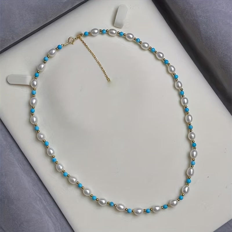 Verfijnde Parels en Turquoise Kralen Ketting