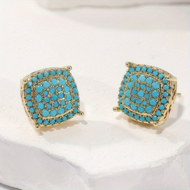 Mooie Vierkante Turquoise Stud Oorbellen