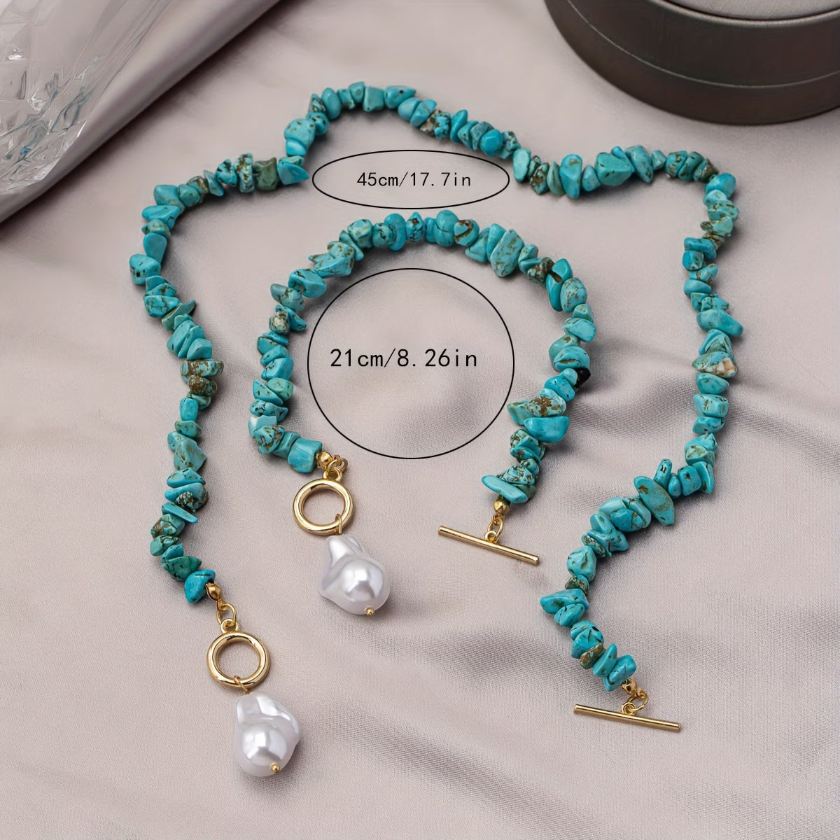 Turquoise & Parel Ketting Armband Set