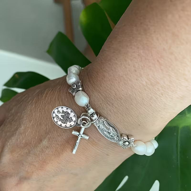 Elegante Parels Bloem Geloof Armband