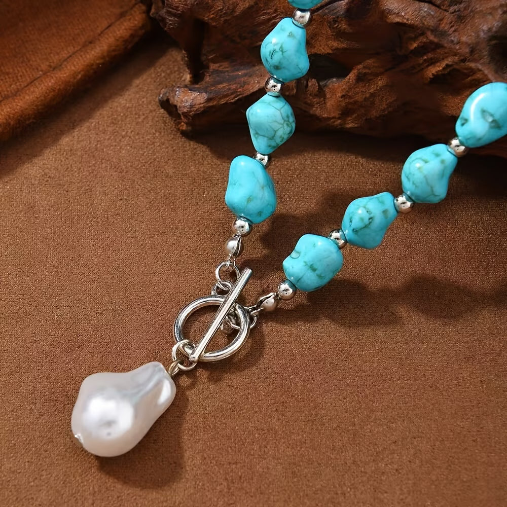 Turquoise & Parel Zilveren Ketting