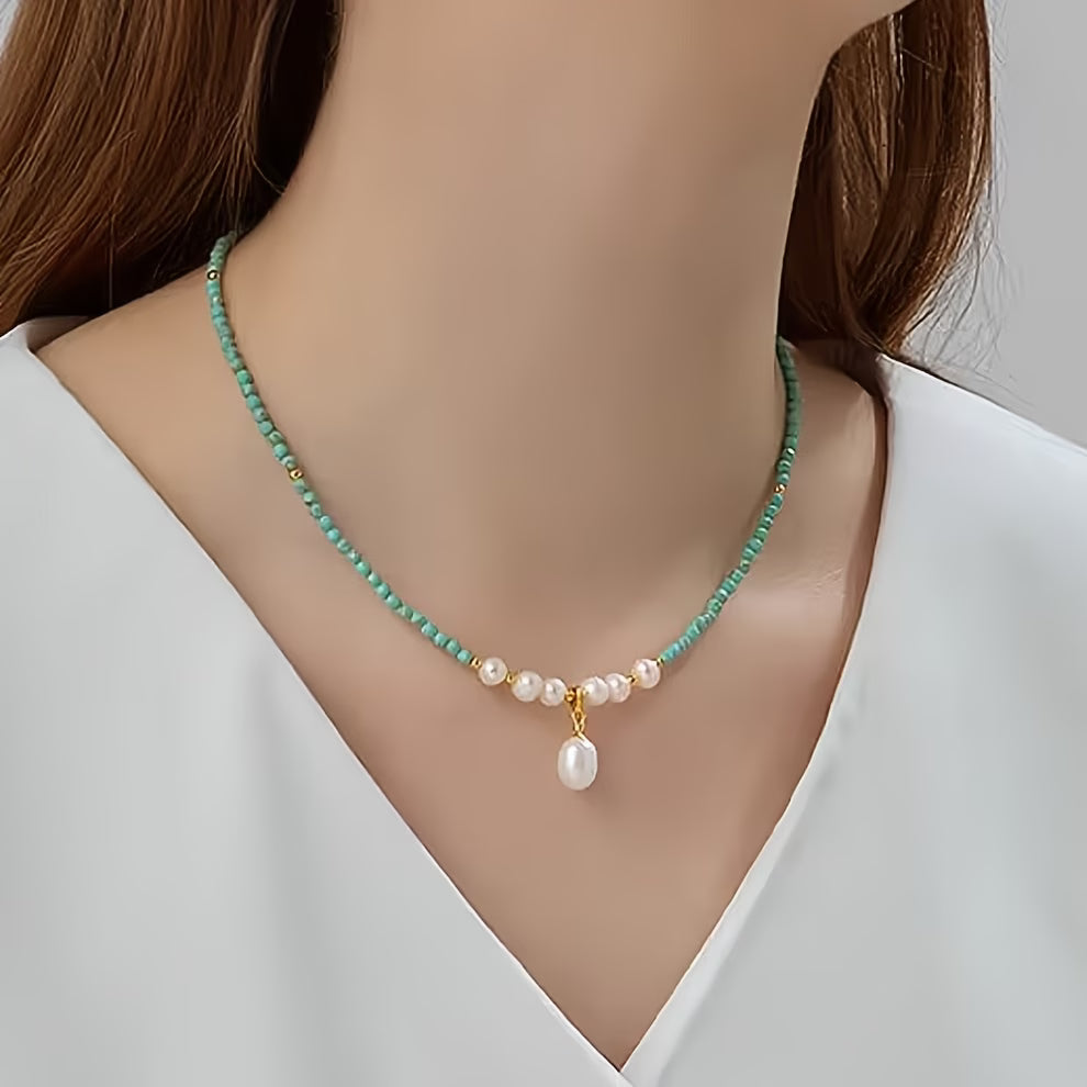 Premium Minimal Turquoise en Parel Halsketting