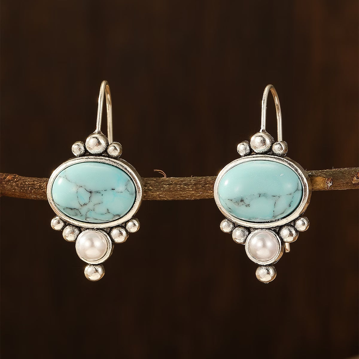 Elegante Turquoise Ingelegde Dangle Oorbellen