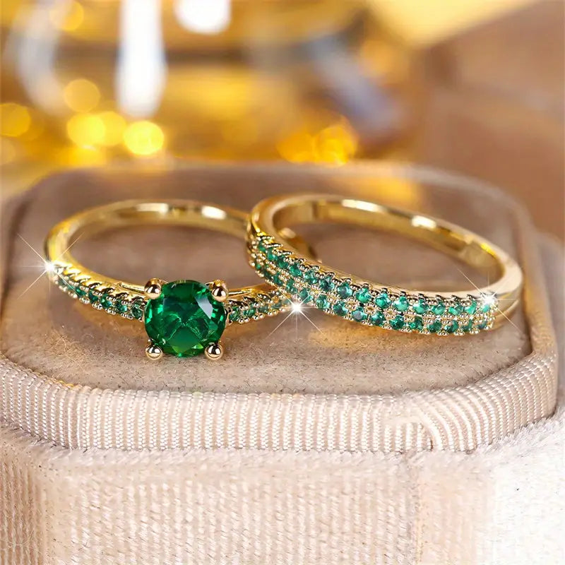 Set van Duo Ringen met Smaragd in Goud