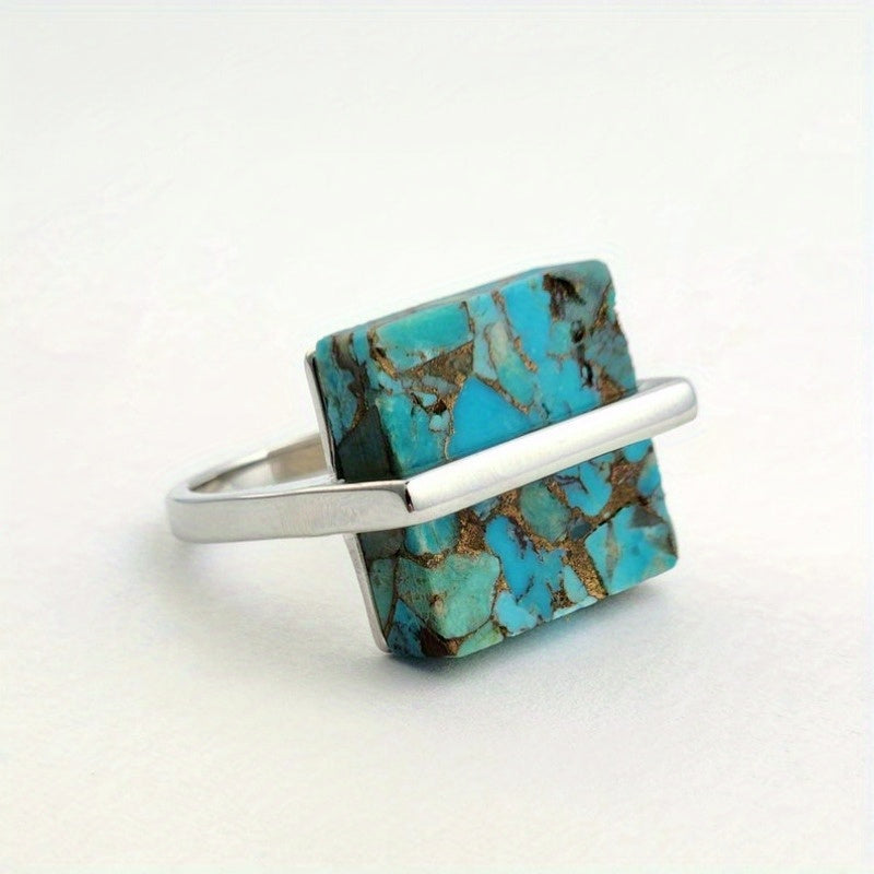 Statement Turquoise Vierkante Steen Ring