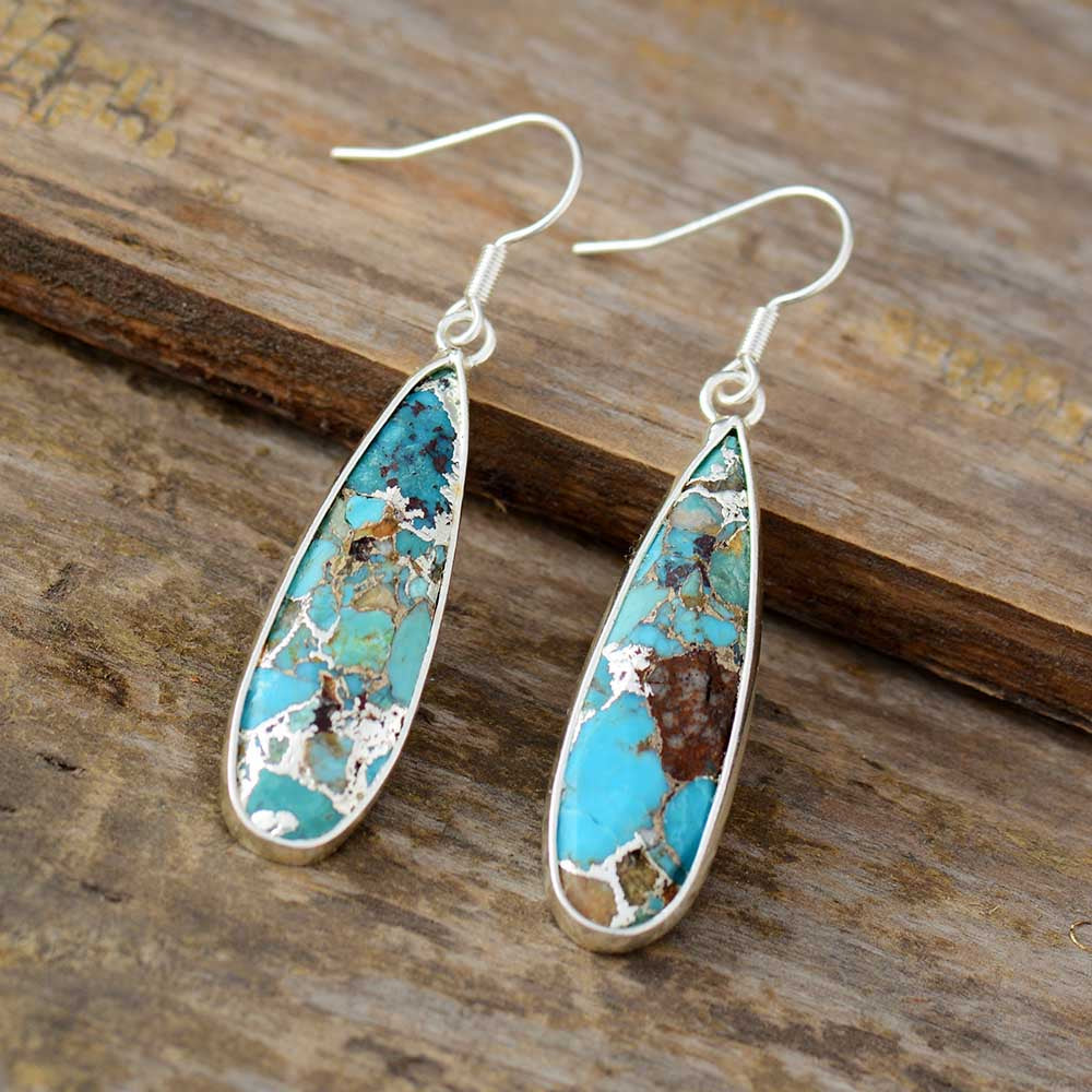Handgemaakte Turquoise Jaspis Dangle Oorbellen
