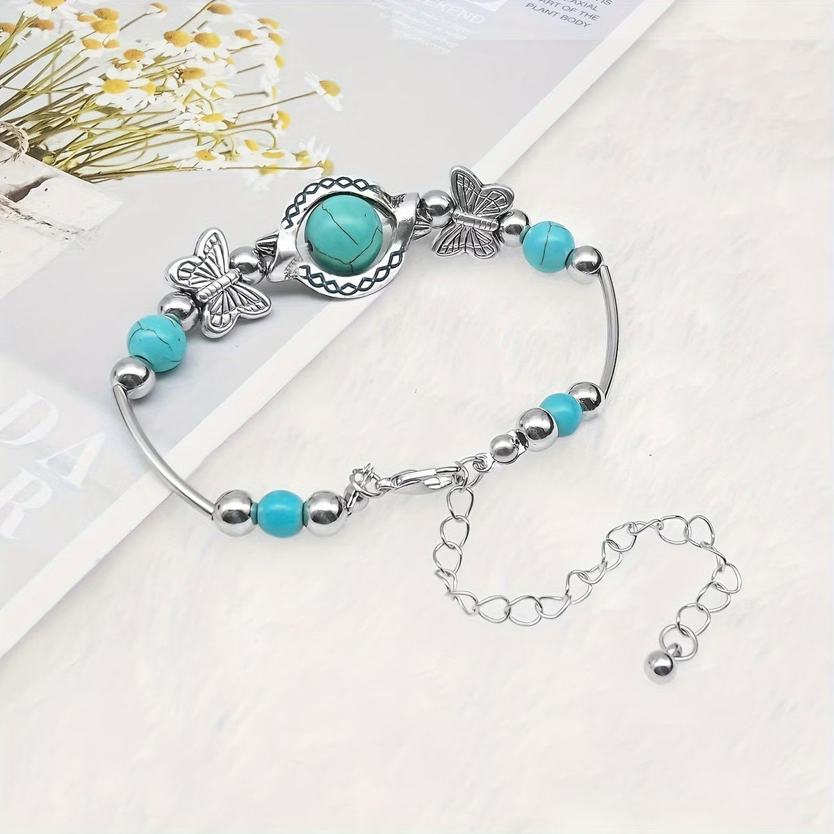 Vintage Zilveren Turquoise Vlinder Armband