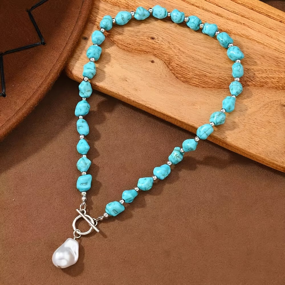 Turquoise & Parel Zilveren Ketting