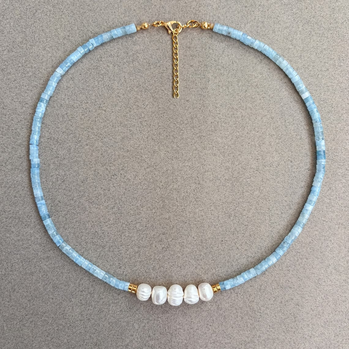 Minimale Aquamarijn Turquoise en Parel Ketting