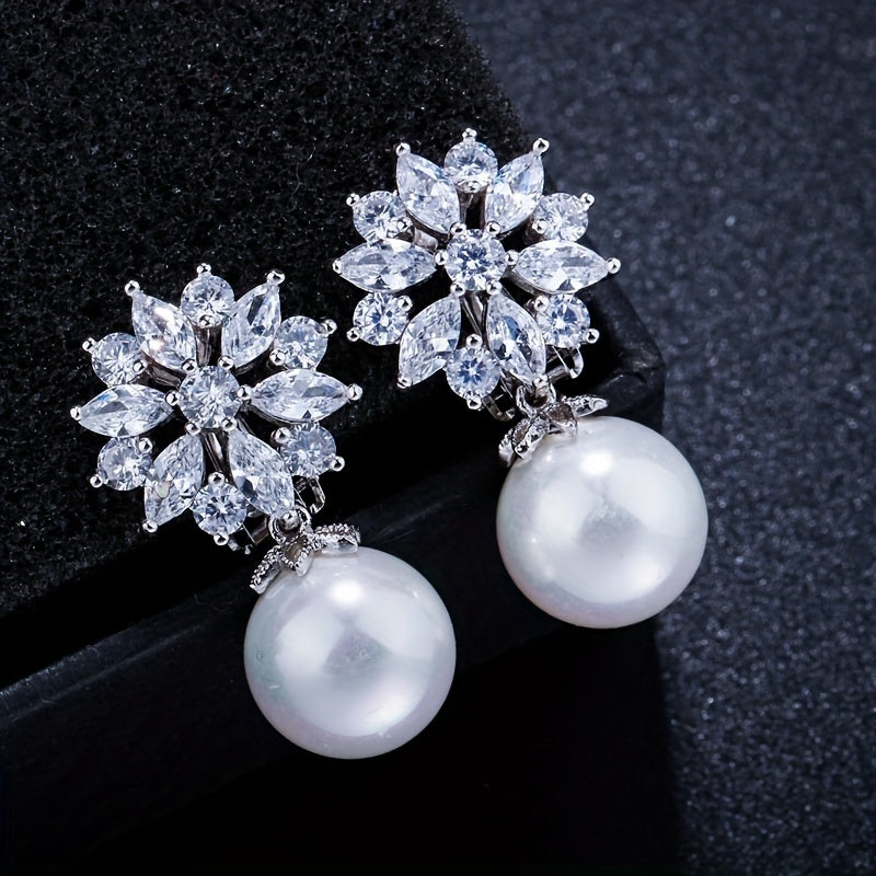 Elegante Parel Druppel Zirconia Clip Oorbellen