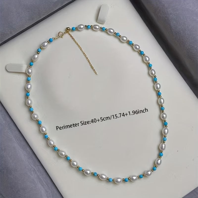 Verfijnde Parels en Turquoise Kralen Ketting