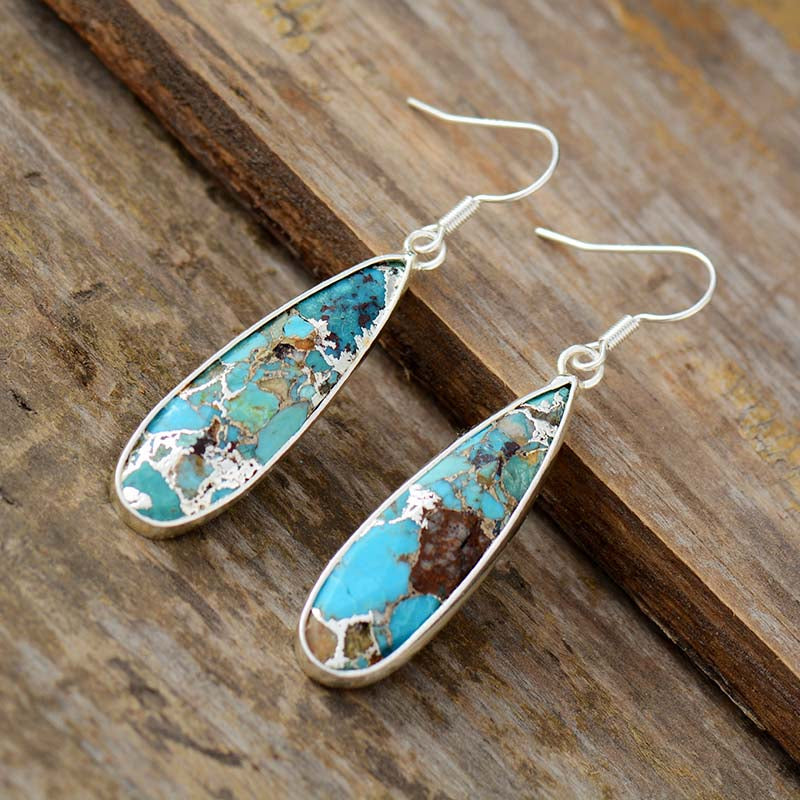 Handgemaakte Turquoise Jaspis Dangle Oorbellen