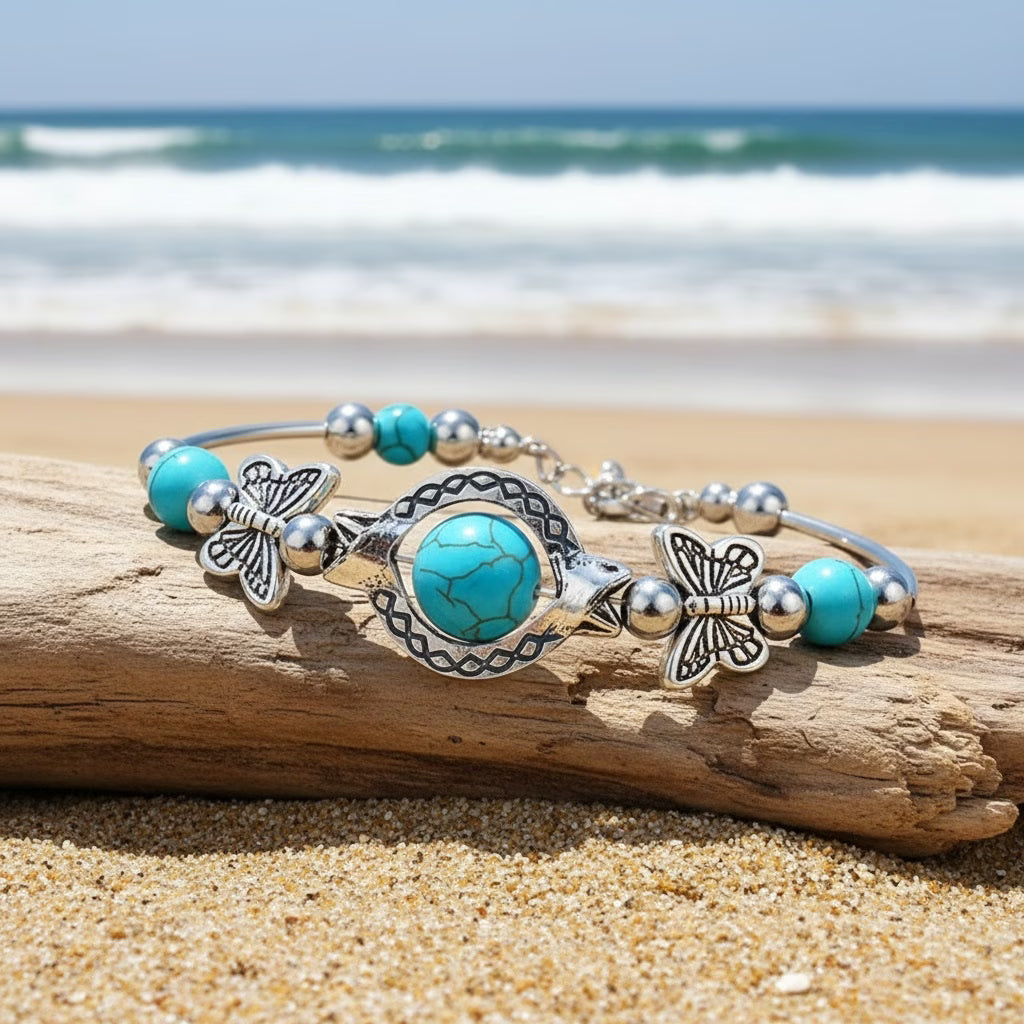 Vintage Zilveren Turquoise Vlinder Armband