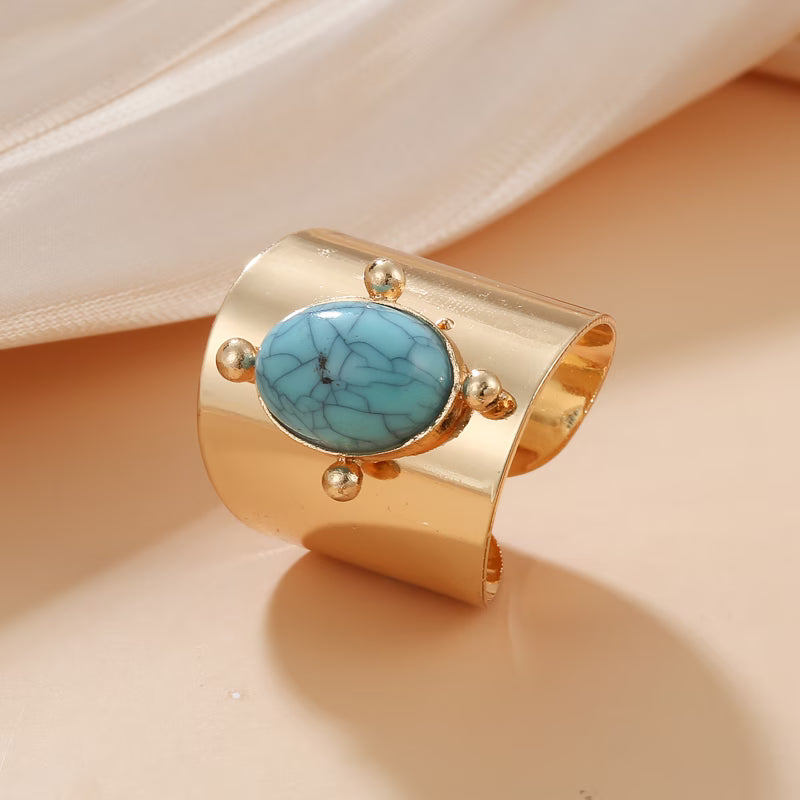 Verstelbare Gouden Turquoise Steen Ring