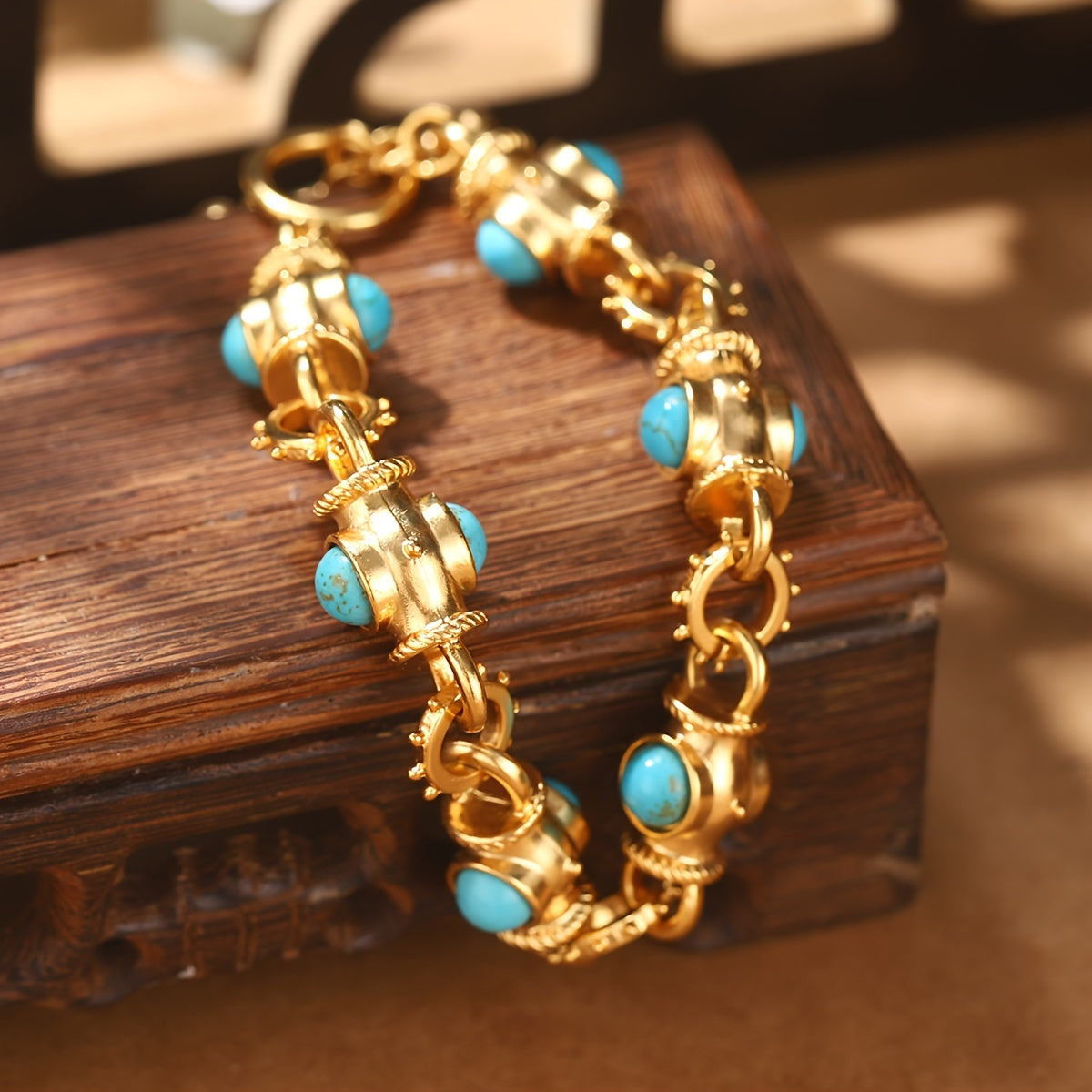 Elegante Turquoise Cabochon Link Armband