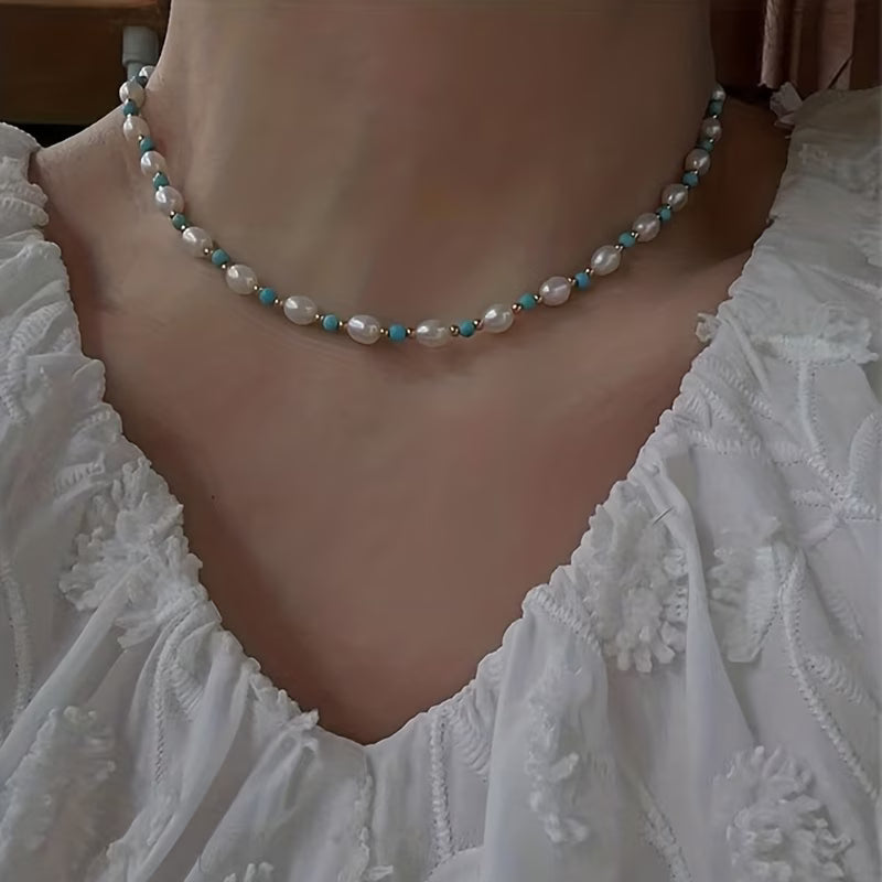 Verfijnde Parels en Turquoise Kralen Ketting
