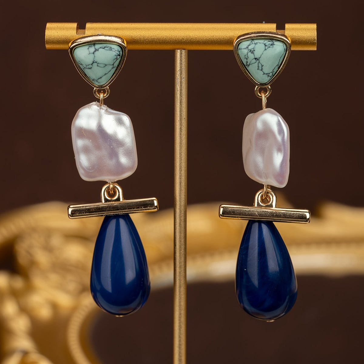 Luxe Turquoise Parels Dangle Oorbellen