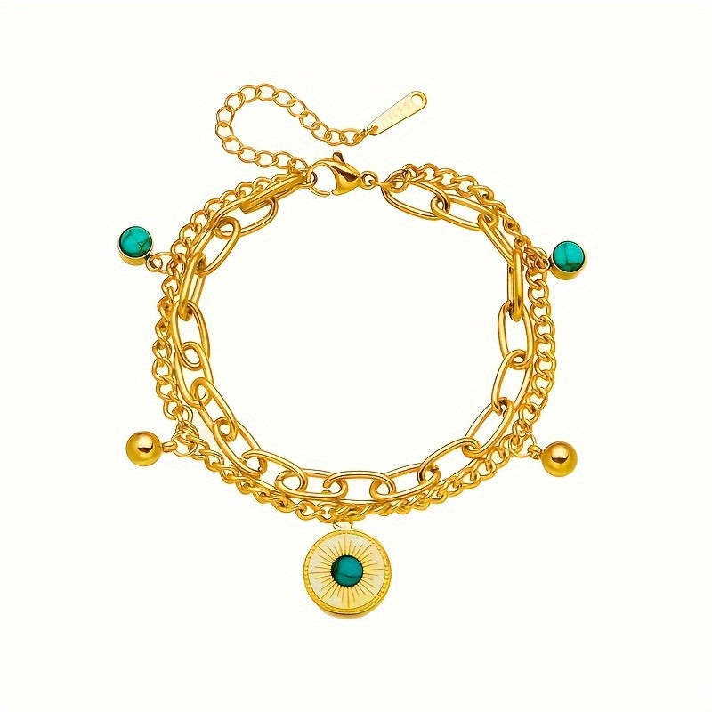 Elegante Gouden Turquoise Gelaagde Kettingarmband