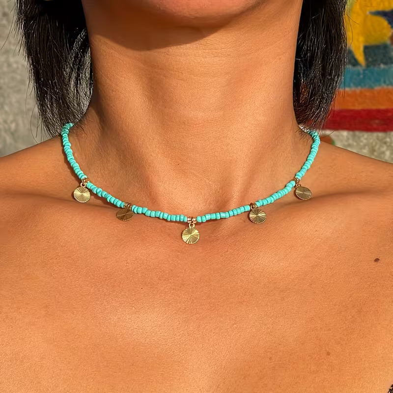 Minimale Turquoise Schijf Ketting