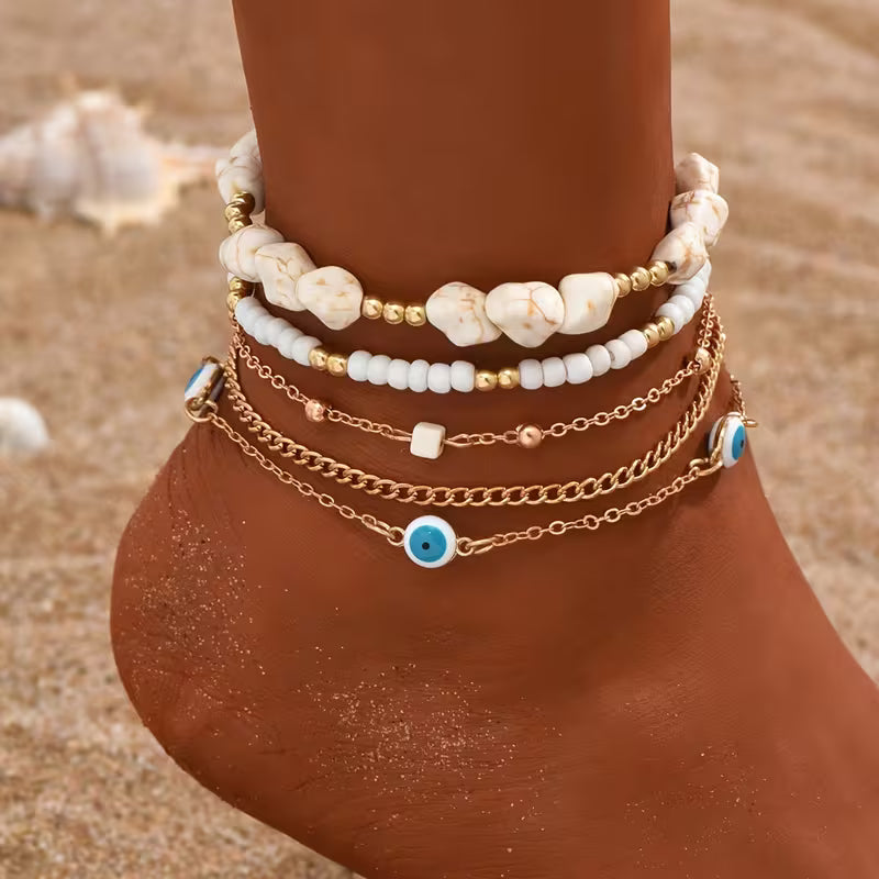 Boho Turquoise Enkelband Set