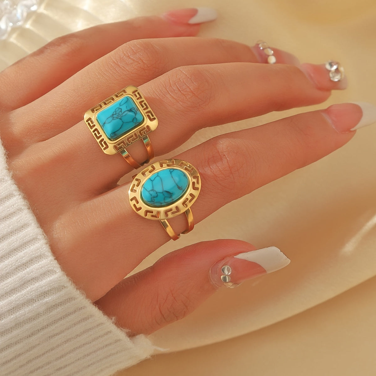 Vintage Turquoise Griekse Sleutelring