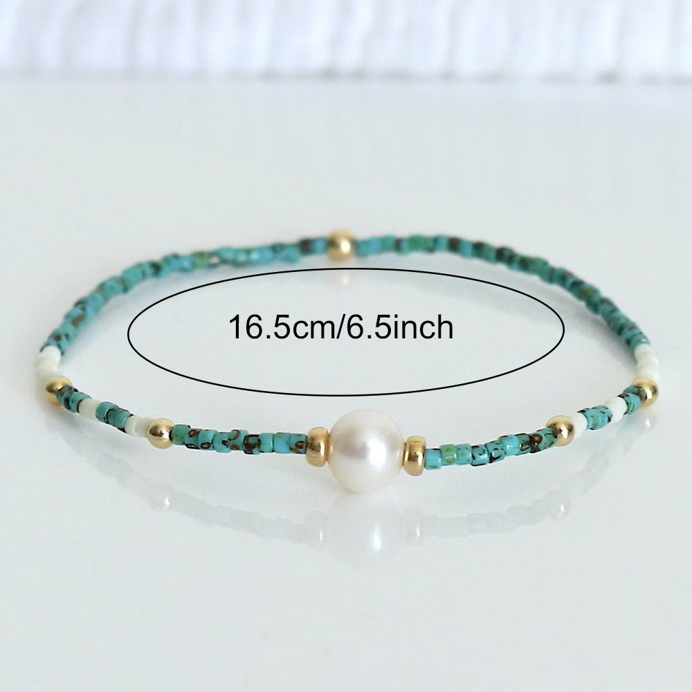 Minimale Turquoise en Parel Armband