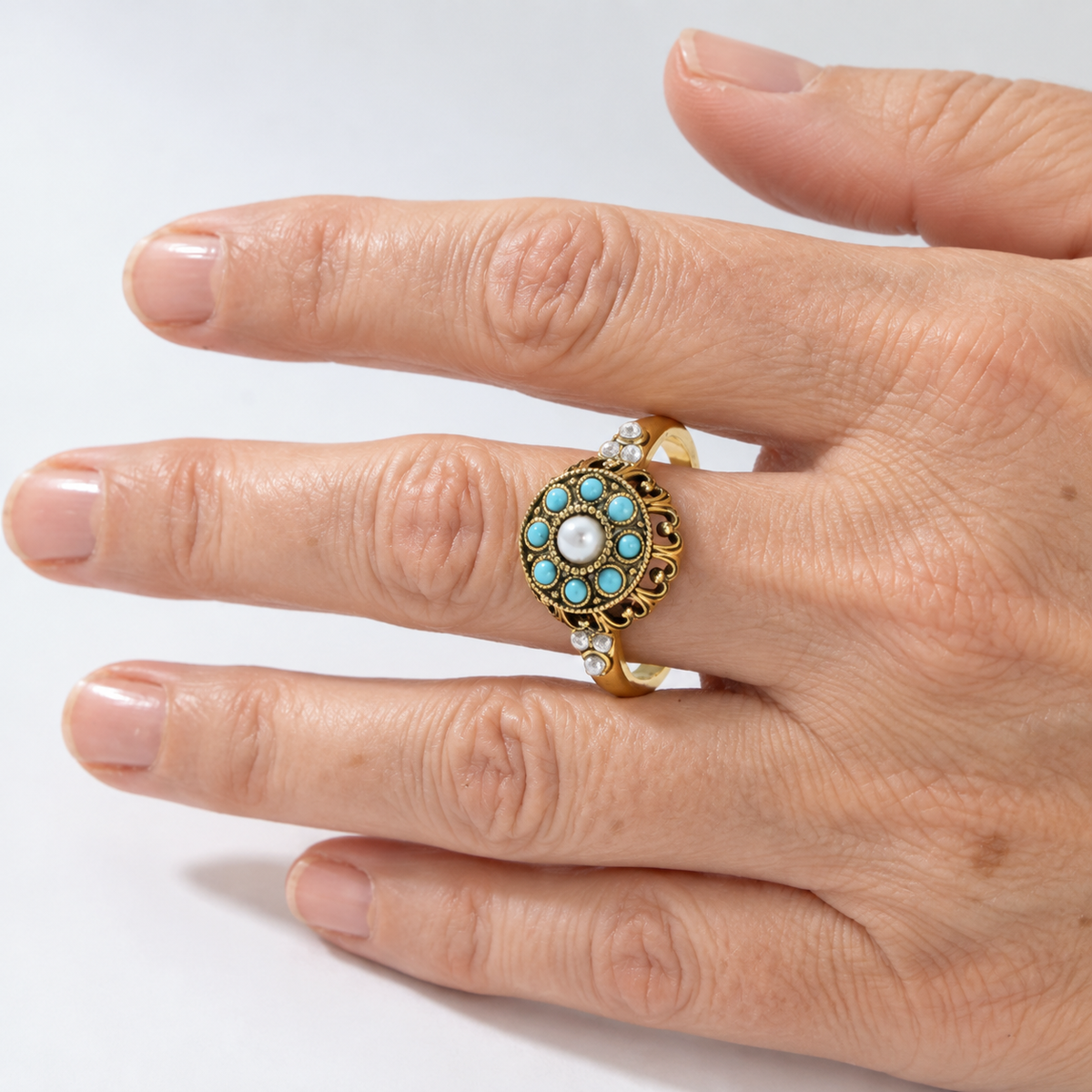 Premium Bloem Turquoise Parel Ring