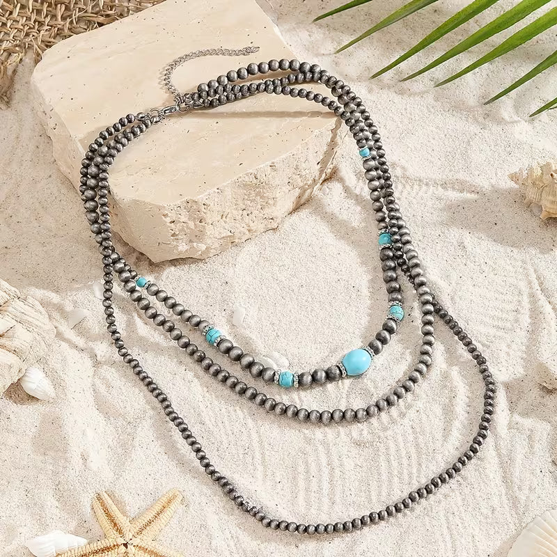 Turquoise Drie-strengen Ketting Moderne Ketting