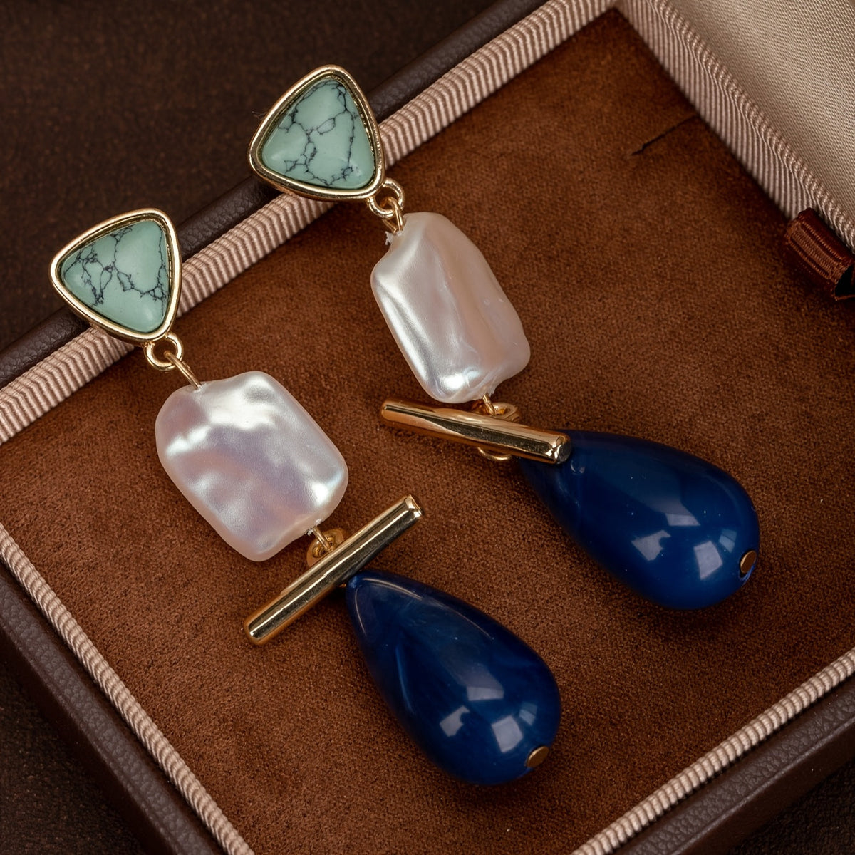 Luxe Turquoise Parel Dangle Oorbellen