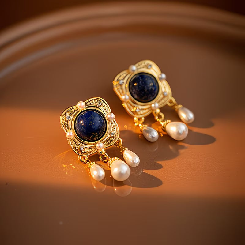 Koninklijk Blauwe Parels Chandelier Oorbellen
