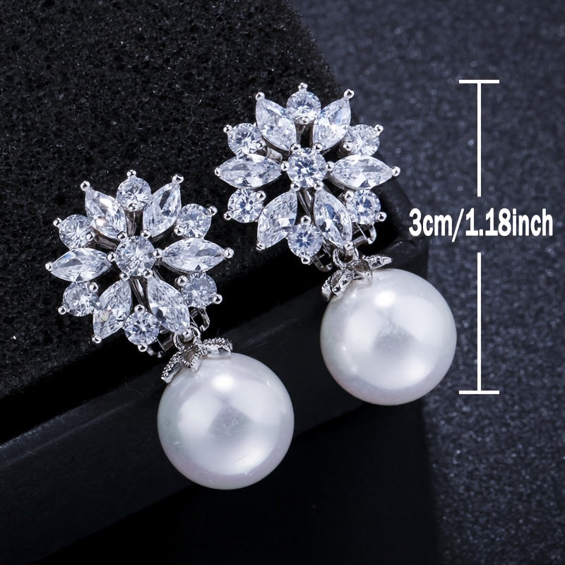 Elegante Parel Druppel Zirconia Clip Oorbellen