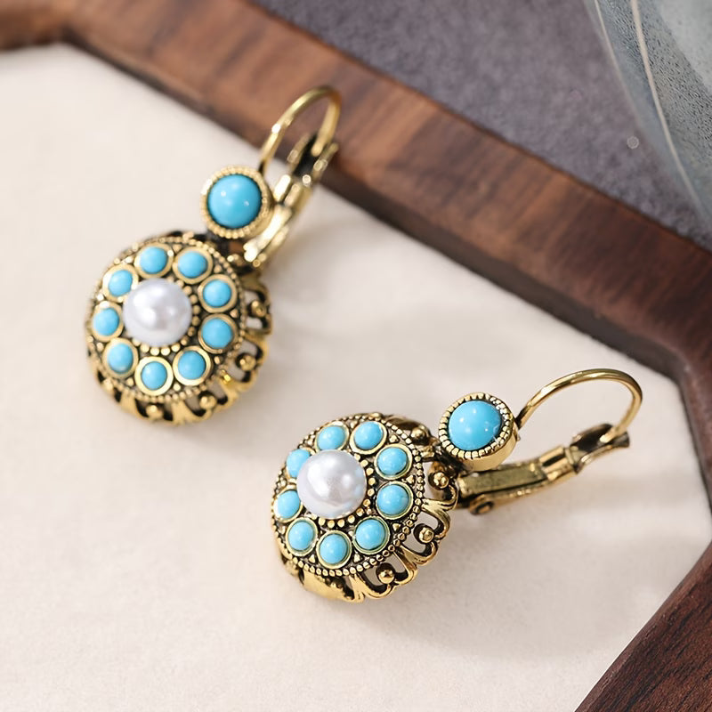 Premium Parel Bloem en Turquoise Oorbellen