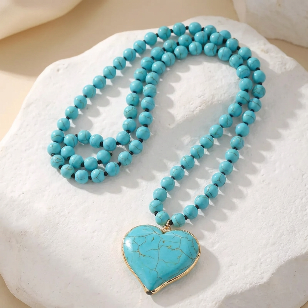 Turquoise Hart Kralen Ketting