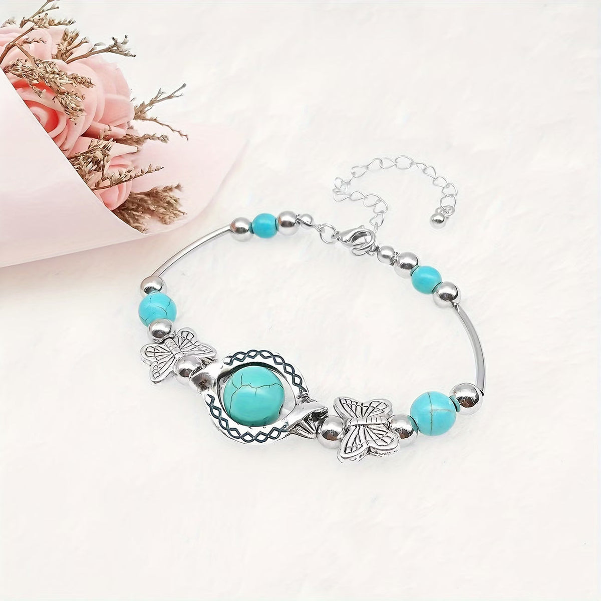 Vintage Zilveren Turquoise Vlinder Armband