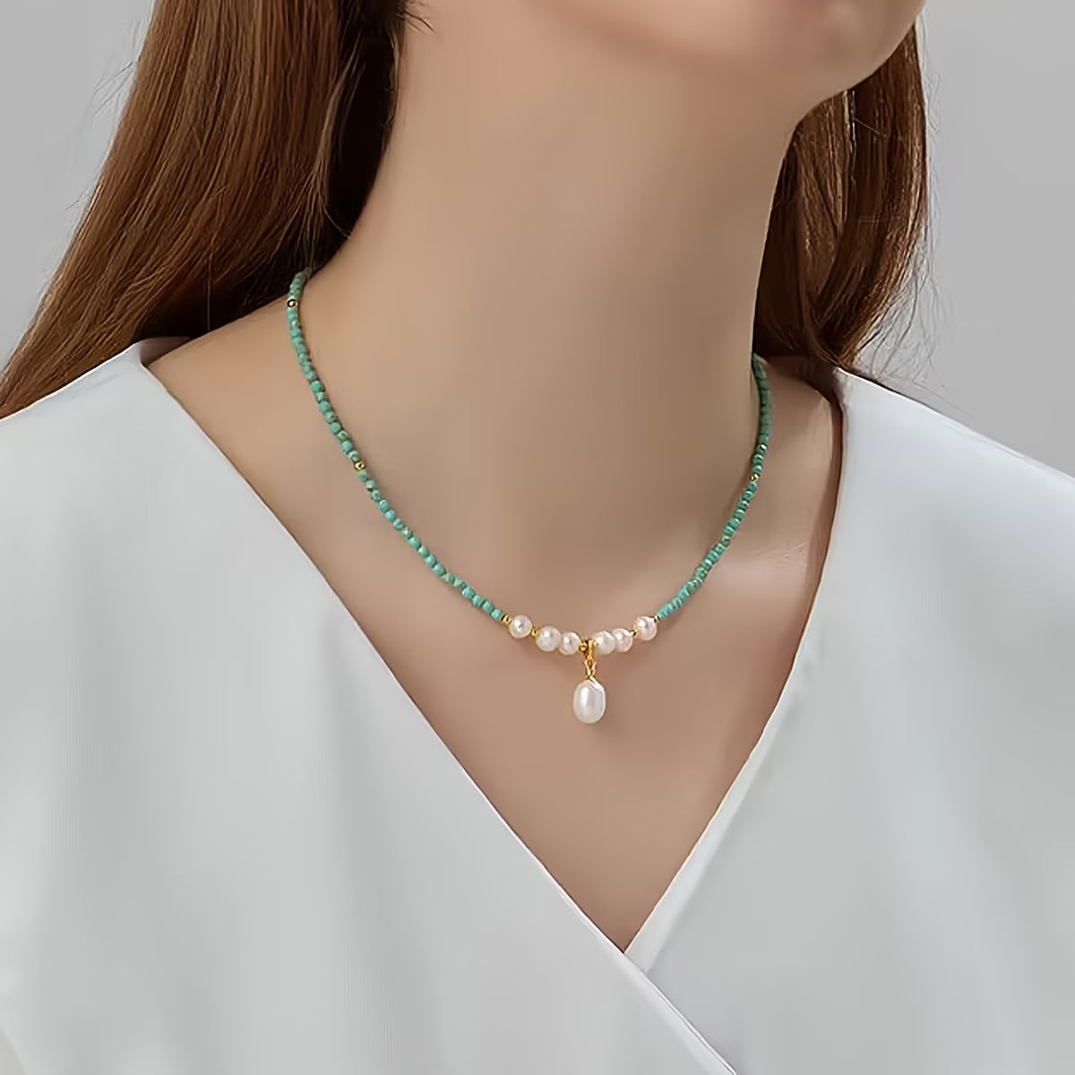 Premium Minimale Turquoise en Parel Ketting