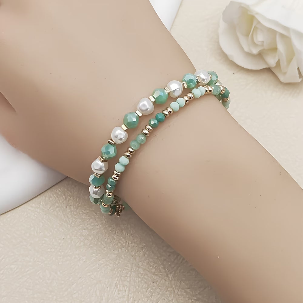 Bohemian Parel Turquoise Armband Set