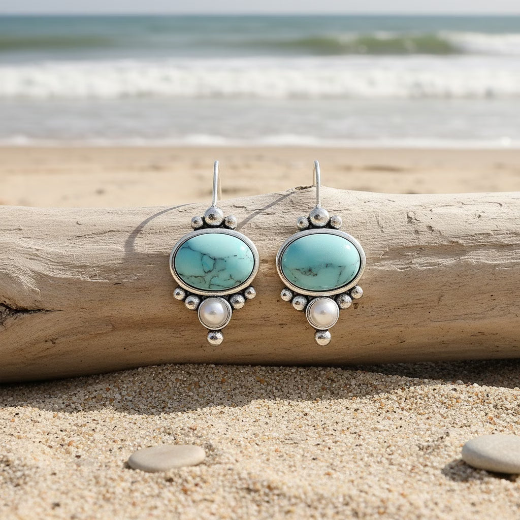 Elegante Turquoise Ingelegde Dangle Oorbellen