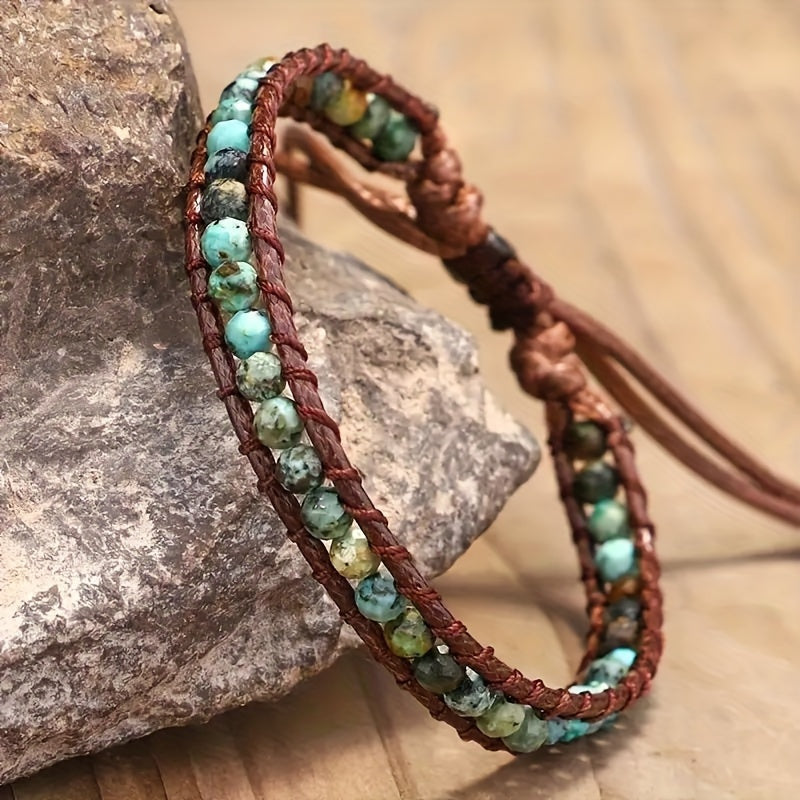 Boho Verstelbare Turquoise Steen Wikkelarmband