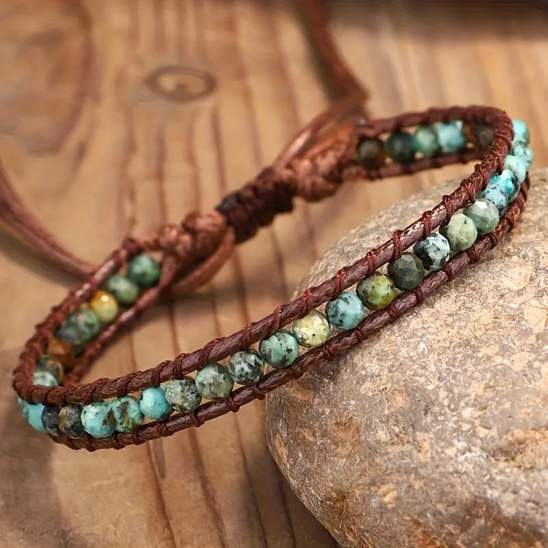 Boho Verstelbare Turquoise Steen Wikkelarmband
