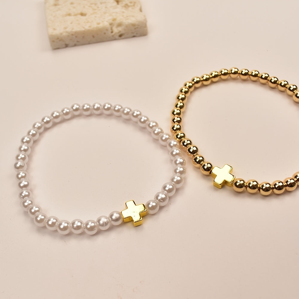 Delicate Parels Cross Armband Set