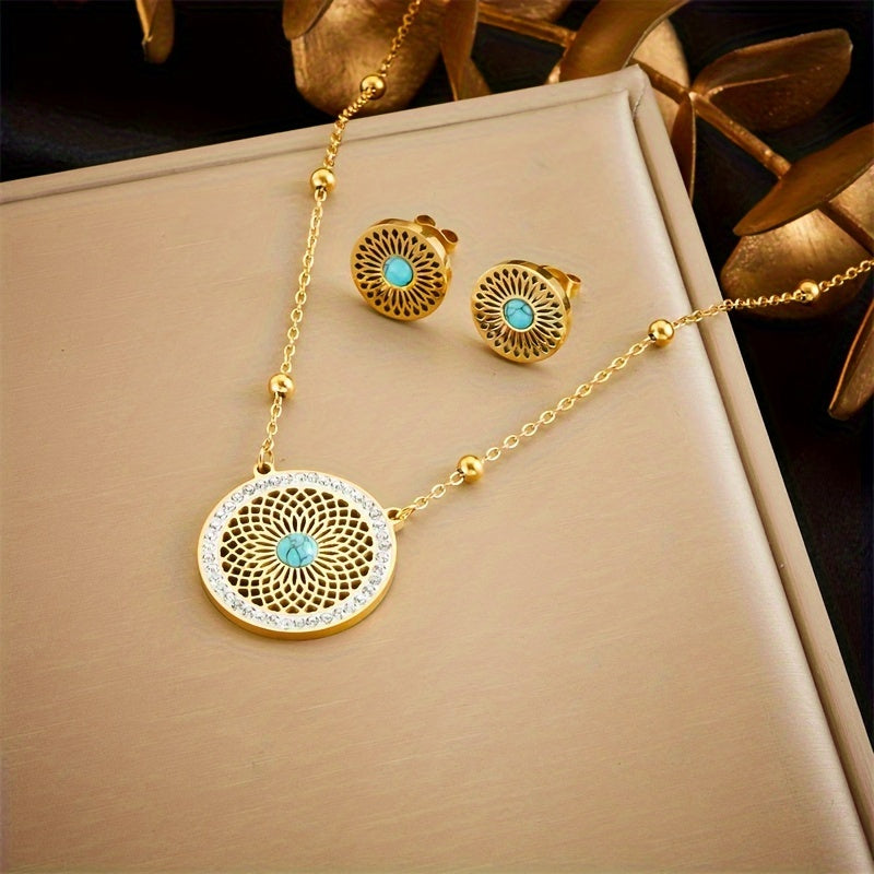 Elegante Turquoise Medaillon Sieraad Set