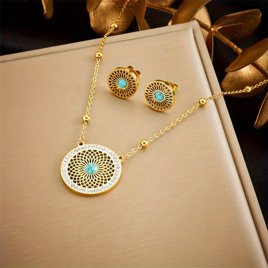 Elegante Turquoise Medaillon Sieraad Set