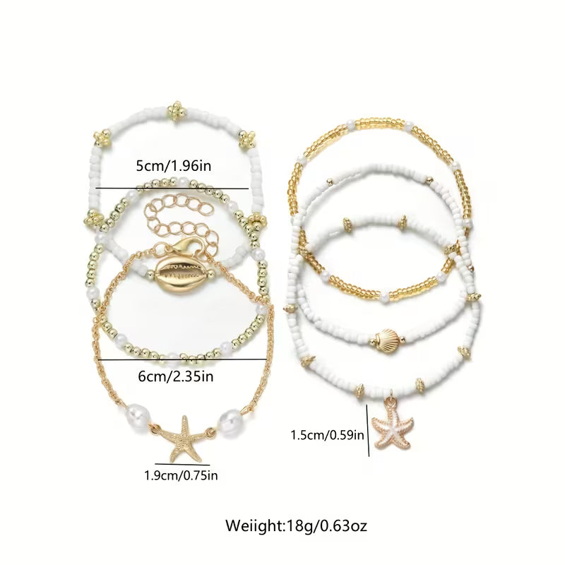 Kust Gouden & Parel Armband Set van 6