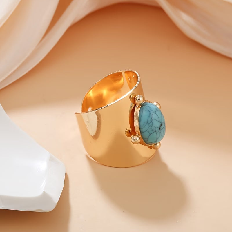 Verstelbare Gouden Turquoise Steen Ring