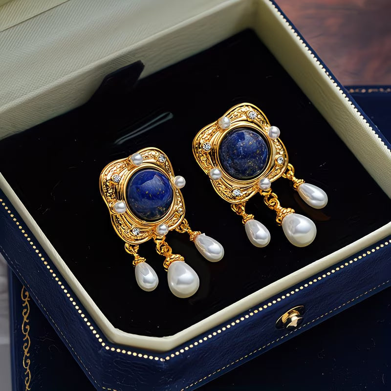 Koninklijk Blauwe Parels Chandelier Oorbellen