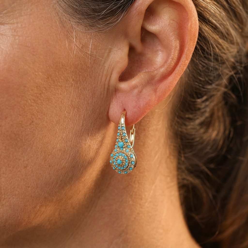 Gouden Turquoise Bloem Oorbellen