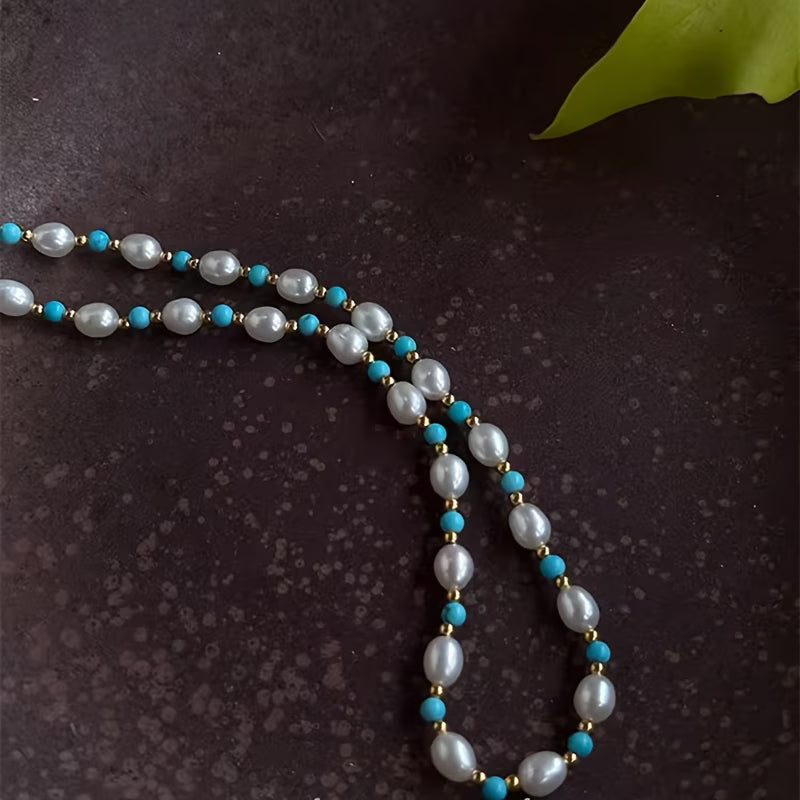 Verfijnde Parels en Turquoise Kralen Ketting