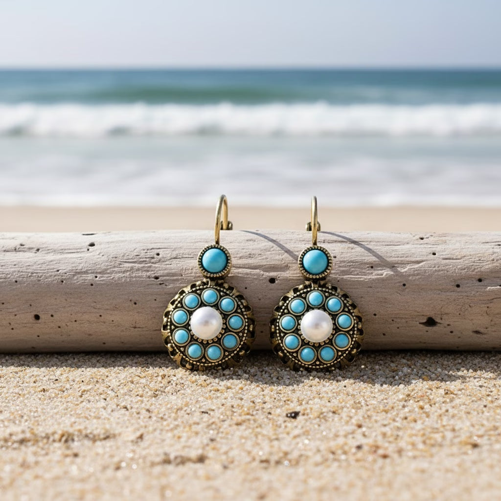 Premium Parels Bloom en Turquoise Oorbellen
